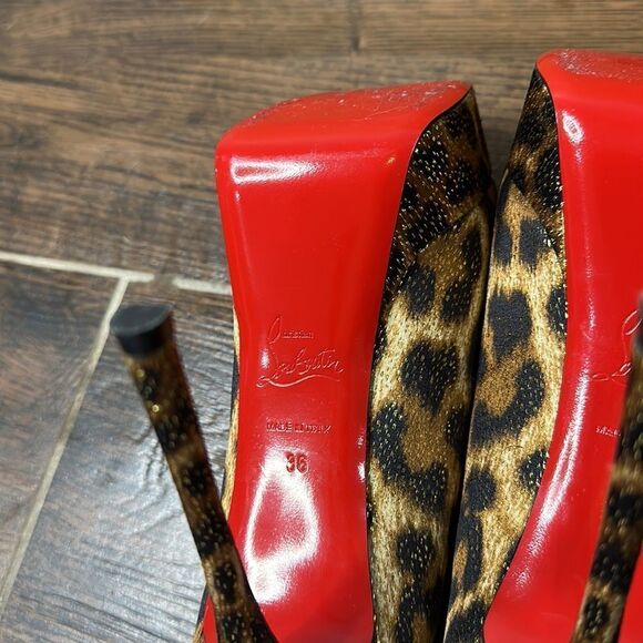 👠Christian Louboutin Heels Print Lady Claude Peep Toe Leopard Pumps Size 36 - Picture 6 of 7
